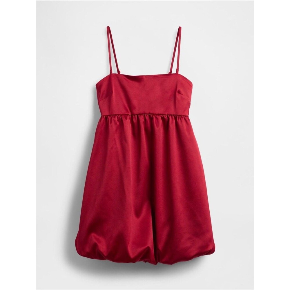 GAP Sled Red Satin Bubble Mini Dress Strapless Size Medium NWOT